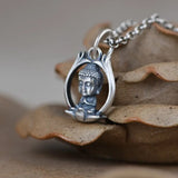 Small Buddha Pendant in S925 Sterling Silver Retro Cartoon Art for Women