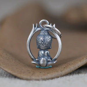 Small Buddha Pendant in S925 Sterling Silver Retro Cartoon Art for Women