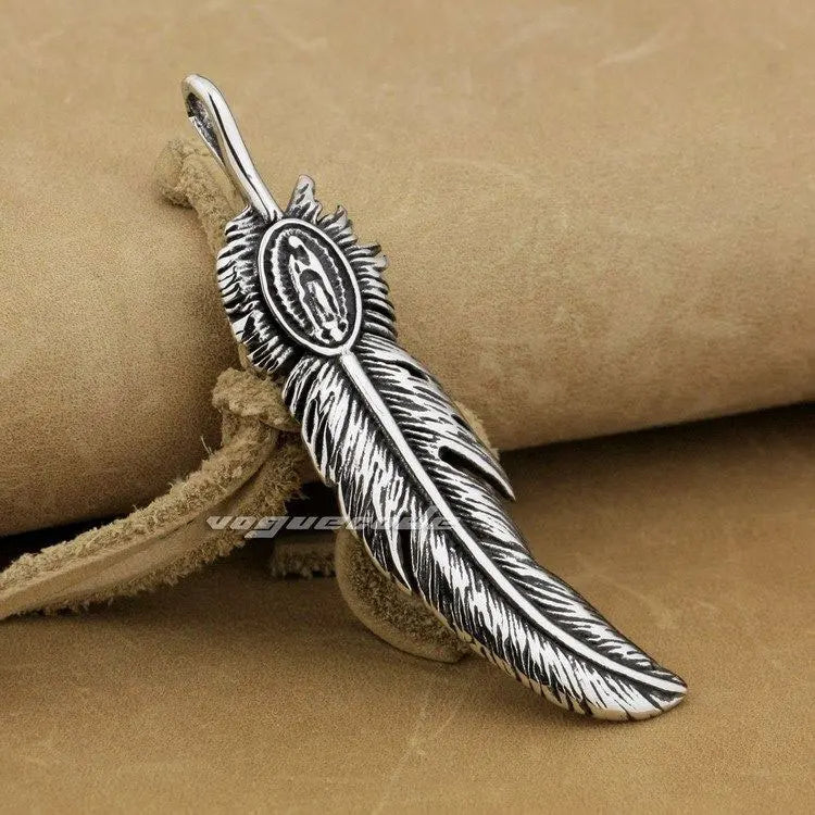 Men's Biker Feather Pendant Stainless Steel AJ018