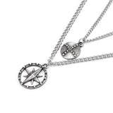 Retro Personality Compass Double-layer Chain Hip-Hop Necklace