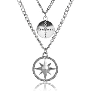 Retro Personality Compass Double-layer Chain Hip-Hop Necklace