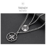 Retro Personality Compass Double-layer Chain Hip-Hop Necklace