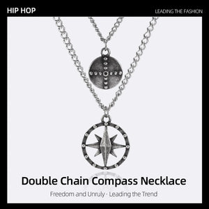 Retro Personality Compass Double-layer Chain Hip-Hop Necklace