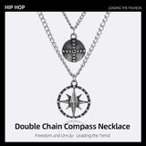 Retro Personality Compass Double-layer Chain Hip-Hop Necklace
