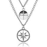 Retro Personality Compass Double-layer Chain Hip-Hop Necklace