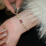 Red Zircon Stainless Steel Adjustable Bracelet Girl Charm Bracelet