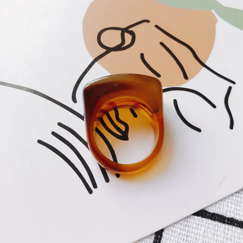 Colorful Resin Acrylic Ring Set Sweet Girl Jewelry Gift