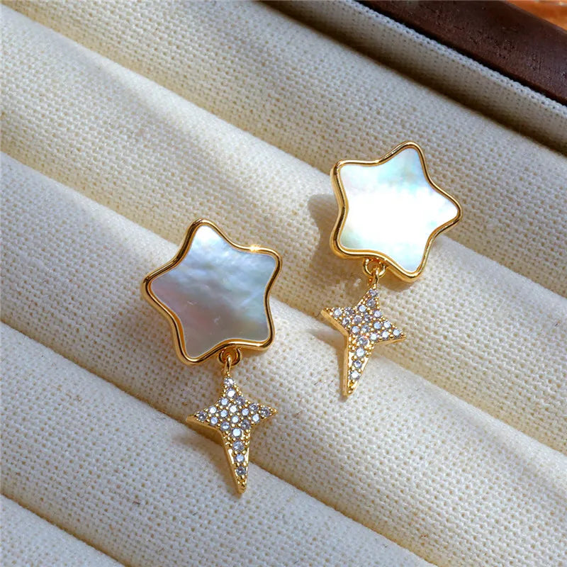 S925 Silver Mother of Pearl Shell Star Stud Earring