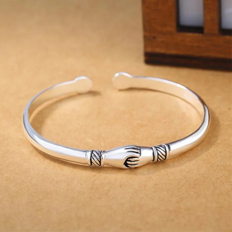 Retro Handshake Friendship Bangles Open Cuff Bracelet Men?s Summer Gift
