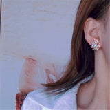 Retro Flower Pearl Earring with Zircon Diamond 14K Filled Silver for Women