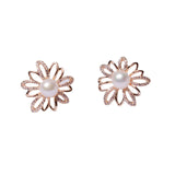Retro Flower Pearl Earring with Zircon Diamond 14K Filled Silver for Women