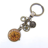 Vintage Gears & Time Gem Clock Keychain Retro Accessory