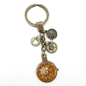 Vintage Gears & Time Gem Clock Keychain Retro Accessory