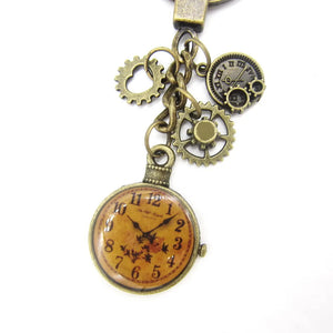 Vintage Gears & Time Gem Clock Keychain Retro Accessory