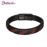 Brown Braided Leather Bracelet Men Magnetic Clasp Stainless Steel Jewelry