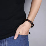 Brown Braided Leather Bracelet Men Magnetic Clasp Stainless Steel Jewelry
