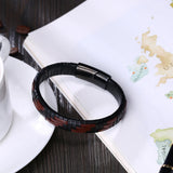Brown Braided Leather Bracelet Men Magnetic Clasp Stainless Steel Jewelry