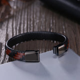 Brown Braided Leather Bracelet Men Magnetic Clasp Stainless Steel Jewelry