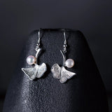 925 Silver Ginkgo Leaf Piercing Earrings with Freshwater Pearl EH113