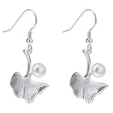 925 Silver Ginkgo Leaf Piercing Earrings with Freshwater Pearl EH113