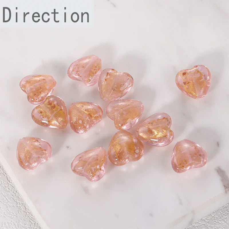 Retro Glass Leaf Love Lake Pink Loose Beads Diy Necklace Bracelet