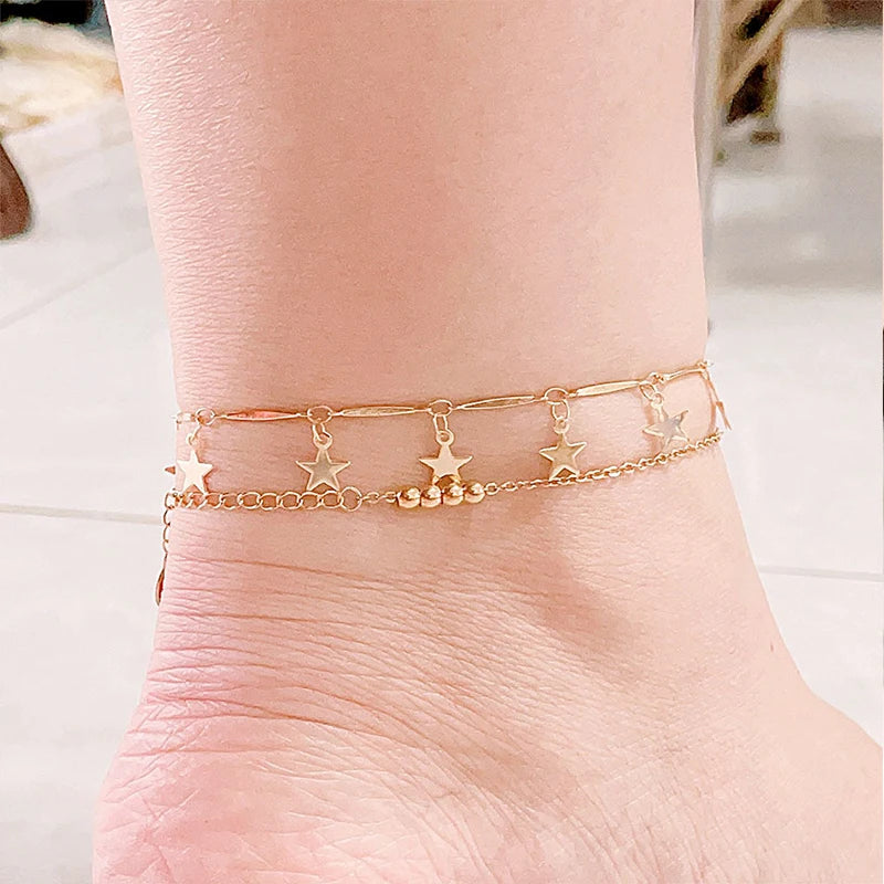 Retro Chain pearl Ankle Bracelet star tassel anklet Set For Women Accessories