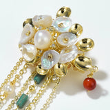 Retro Ingot Tassel Brooch Pearl Women Flower Weddings