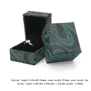 Green Wedding Ring Box Golden Silk Brocade Jewelry Pendant Earring Gift