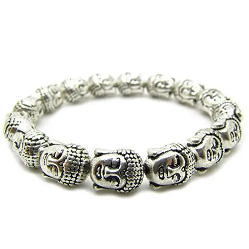 Tibetan Silver Buddha Head Beads Bracelet for Women