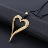 Retro Heart Pendant Necklace Long Chain Girls Birthday