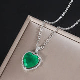 Heart Pendant Emerald Necklace Love Jewelry Wedding Gift
