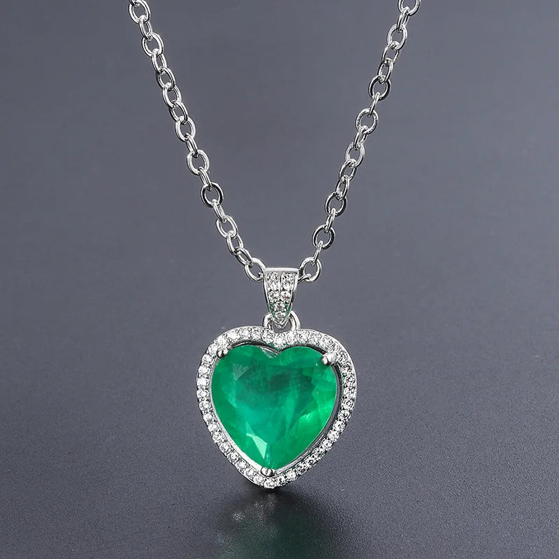 Heart Pendant Emerald Necklace Love Jewelry Wedding Gift