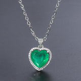 Heart Pendant Emerald Necklace Love Jewelry Wedding Gift