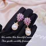 Amethyst Pearl Earrings 925 Stamp Purple Zircon Water Drop