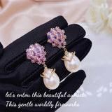 Amethyst Pearl Earrings 925 Stamp Purple Zircon Water Drop