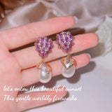 Amethyst Pearl Earrings 925 Stamp Purple Zircon Water Drop