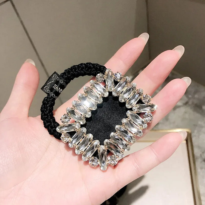Retro High French Elastic Hair Bands Pearl Hairband Crystal Rhinestone Jewelry