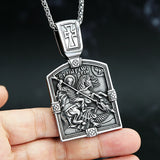 Retro Holy Warrior Religious Necklace Pendant Stainless Steel Cross Amulet