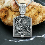 Retro Holy Warrior Religious Necklace Pendant Stainless Steel Cross Amulet