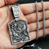 Retro Holy Warrior Religious Necklace Pendant Stainless Steel Cross Amulet