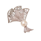 Zircon Fan Flower Brooch with Pearl Bouquet