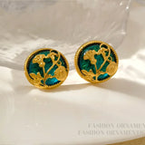 Retro Silver Needle Resin Earrings Metal Flower for Women Girl