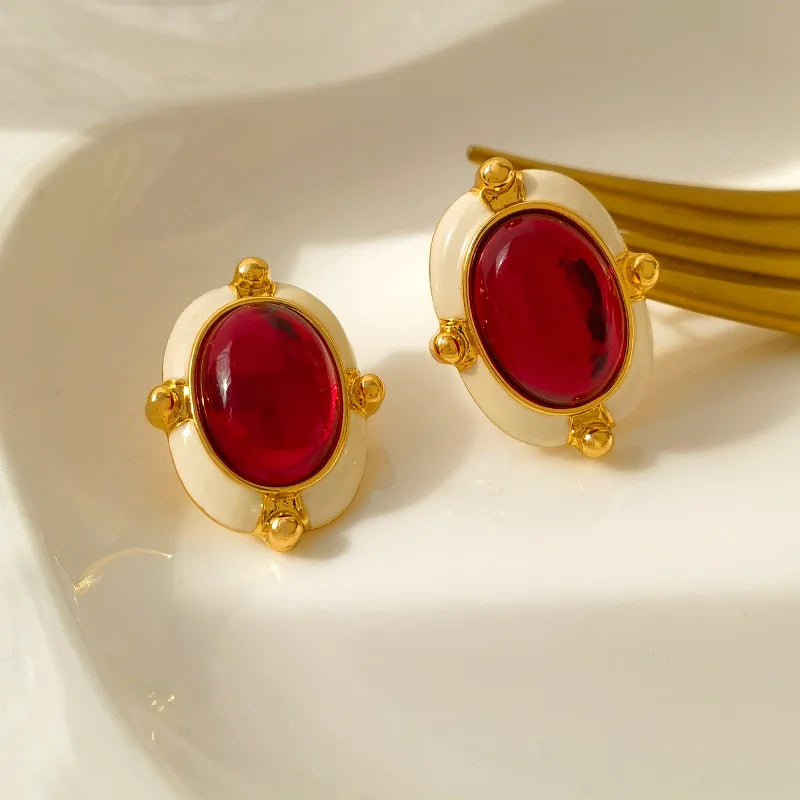Vintage Style Red Resin Earrings 925 Silver Needle Retro Jewelry