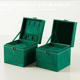 Green 3-Layer Flannel Jewelry Storage Box Ring Necklace Earring Holder Case
