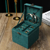 Green 3-Layer Flannel Jewelry Storage Box Ring Necklace Earring Holder Case