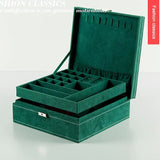 Green 3-Layer Flannel Jewelry Storage Box Ring Necklace Earring Holder Case
