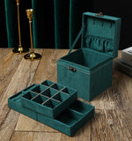 Green 3-Layer Flannel Jewelry Storage Box Ring Necklace Earring Holder Case