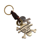 Copper Skull Pendent Keychain Leather Rope Keyring Metal Key Rings Punk Style