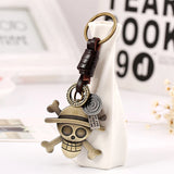Copper Skull Pendent Keychain Leather Rope Keyring Metal Key Rings Punk Style