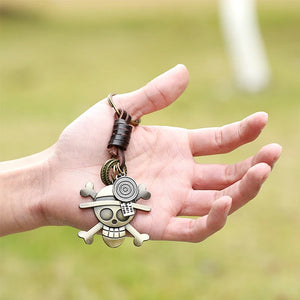 Copper Skull Pendent Keychain Leather Rope Keyring Metal Key Rings Punk Style